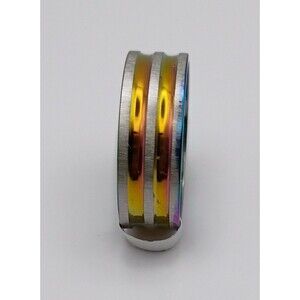 Mens Alloy Gray And Gold Striped Stainless Steel Ring Band U.S Size 5